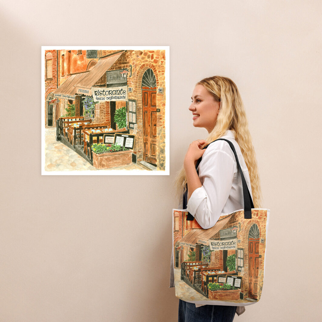 A view of an Italian restaurant, Volterra, Italy (tote Bag) - Image 8