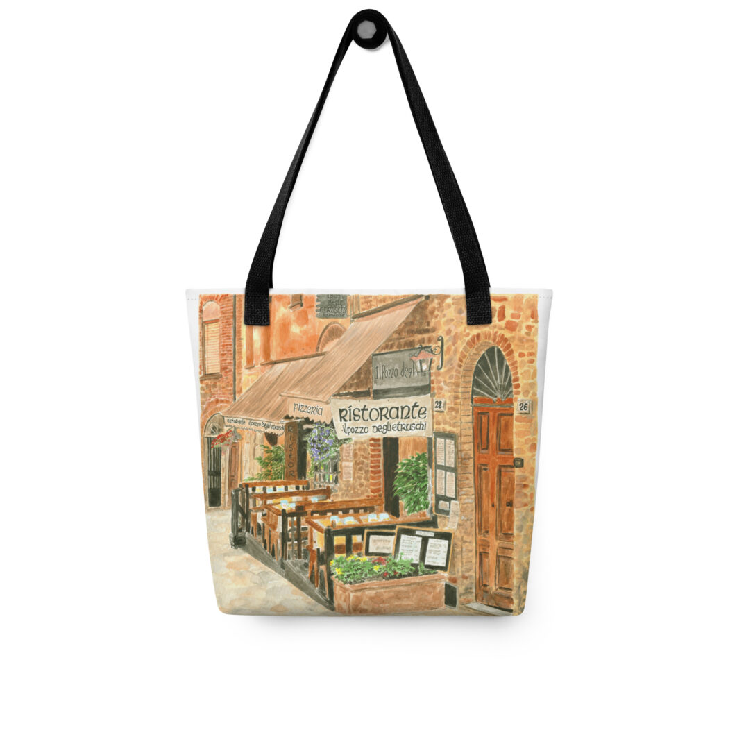 A view of an Italian restaurant, Volterra, Italy (tote Bag) - Image 3