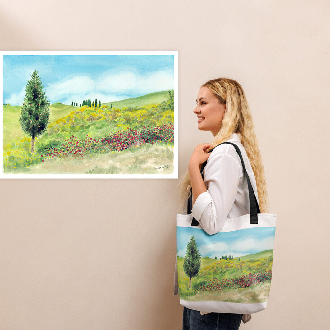 A green field with flowers in Tuscany, Italy (tote bag) - Image 9