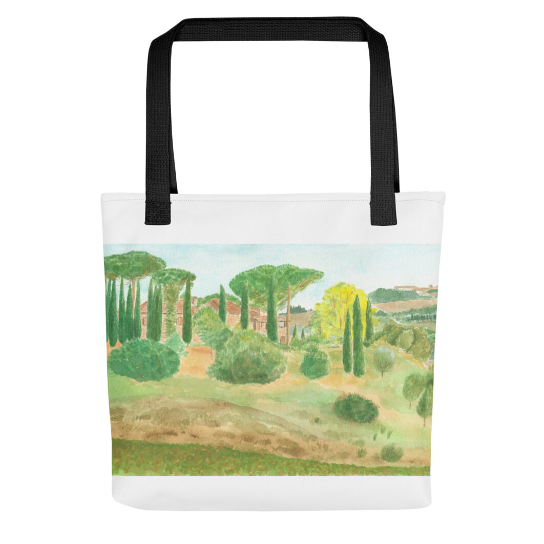 A farmhouse and landscape in Tuscany, Italy (tote Bag)