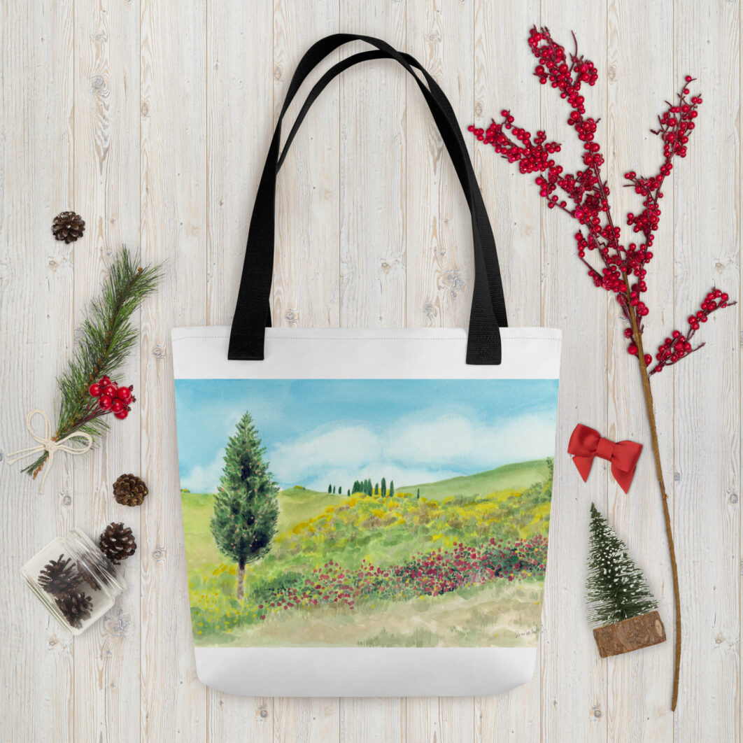 A green field with flowers in Tuscany, Italy (tote bag) - Image 8