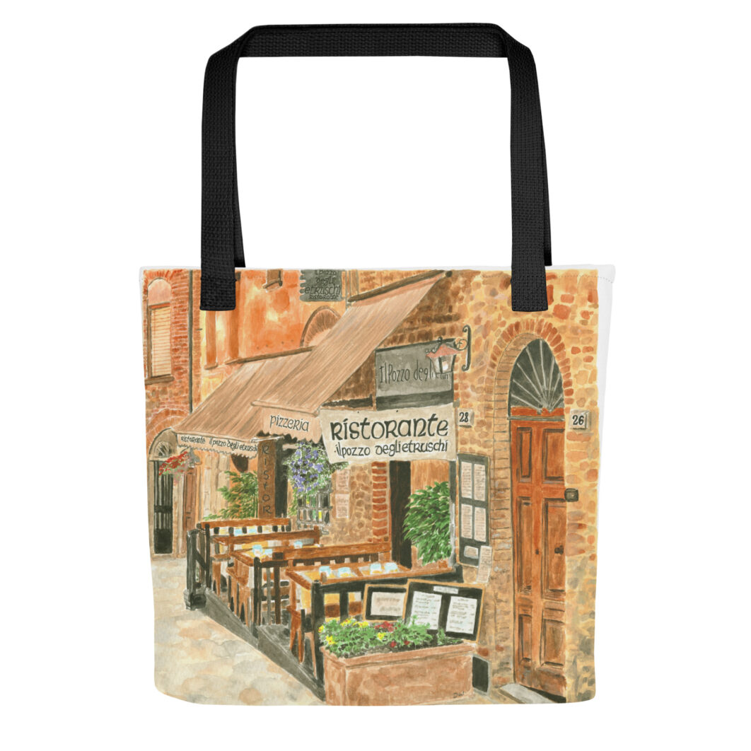 A view of an Italian restaurant, Volterra, Italy (tote Bag)