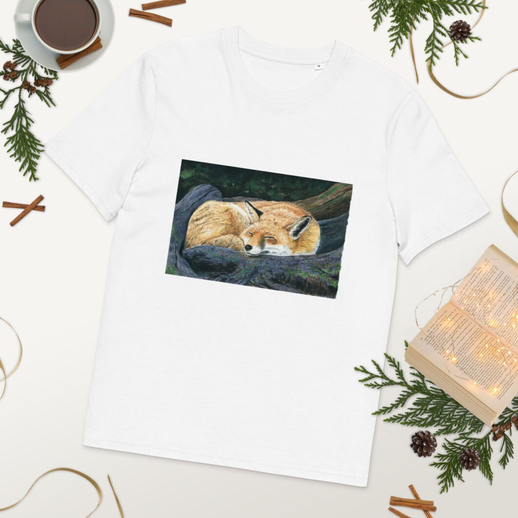 Sleeping fox in the forest (unisex organic cotton t-shirt) - Image 2