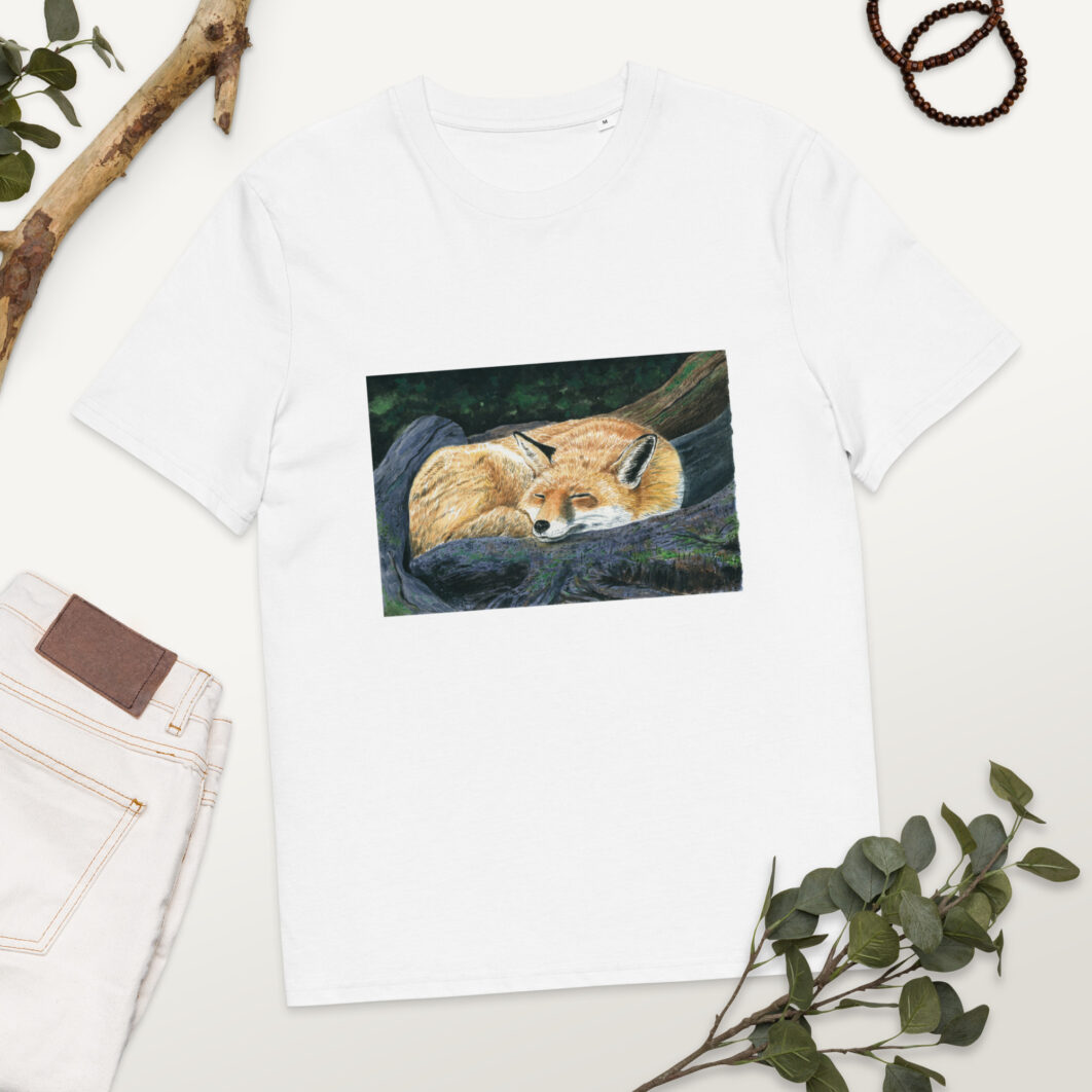 Sleeping fox in the forest (unisex organic cotton t-shirt) - Image 3