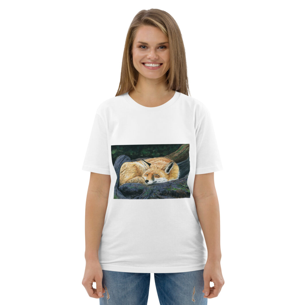 Sleeping fox in the forest (unisex organic cotton t-shirt) - Image 6